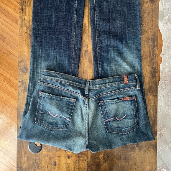 7 For All Mankind, size 30, blue denim jeans w/ pink rhinestones. - Picture 5 of 11
